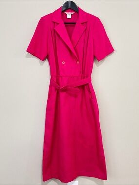 Vintage Classic Directions Size 10 Pink Magenta Belted Short Sleeve Midi Dress